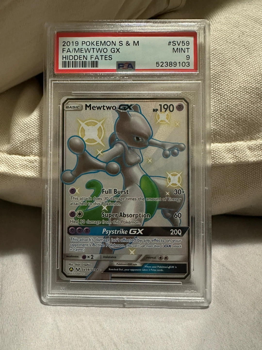 2019 Pokemon Mewtwo GX Hidden Fates FA Mint 9 PSA Graded Card