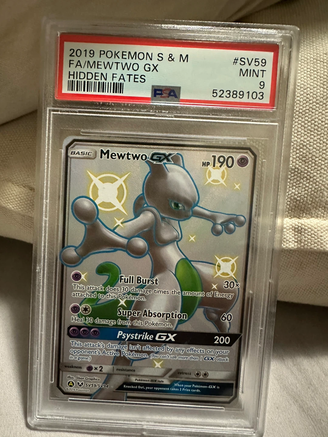 2019 Pokemon Mewtwo GX Hidden Fates FA Mint 9 PSA Graded Card - photo 3