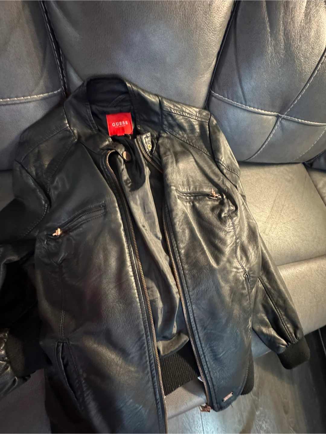 Guess Faux Leather Jacket - Black - Size L