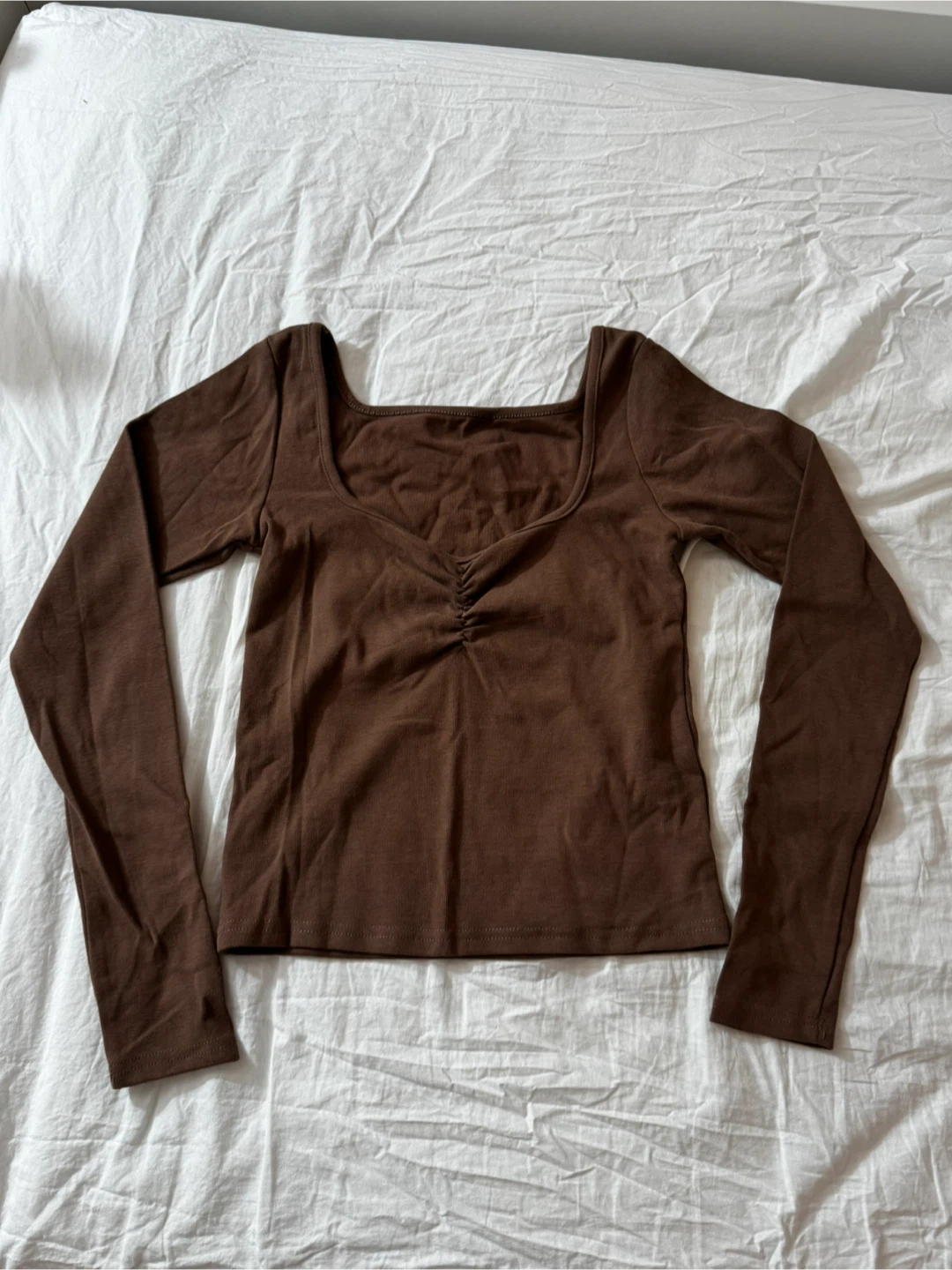 Brown Ruched Long Sleeve Top