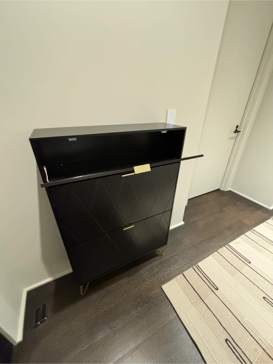 White 3-Drawer Shoe Cabinet with Gold Accents - photo 2