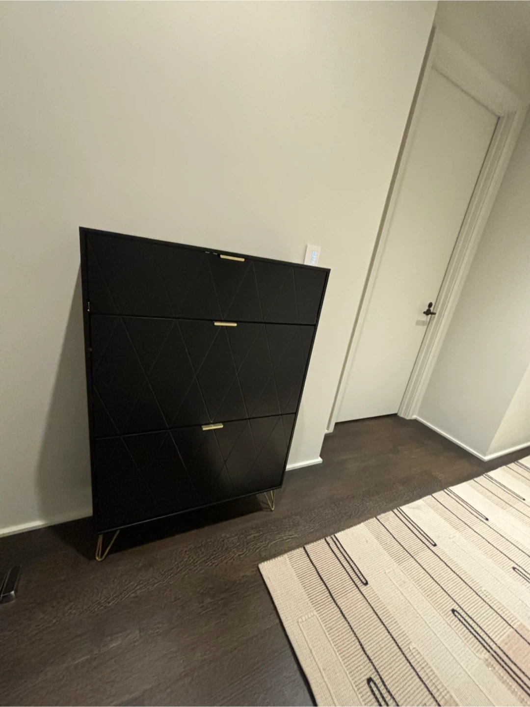 White 3-Drawer Shoe Cabinet with Gold Accents