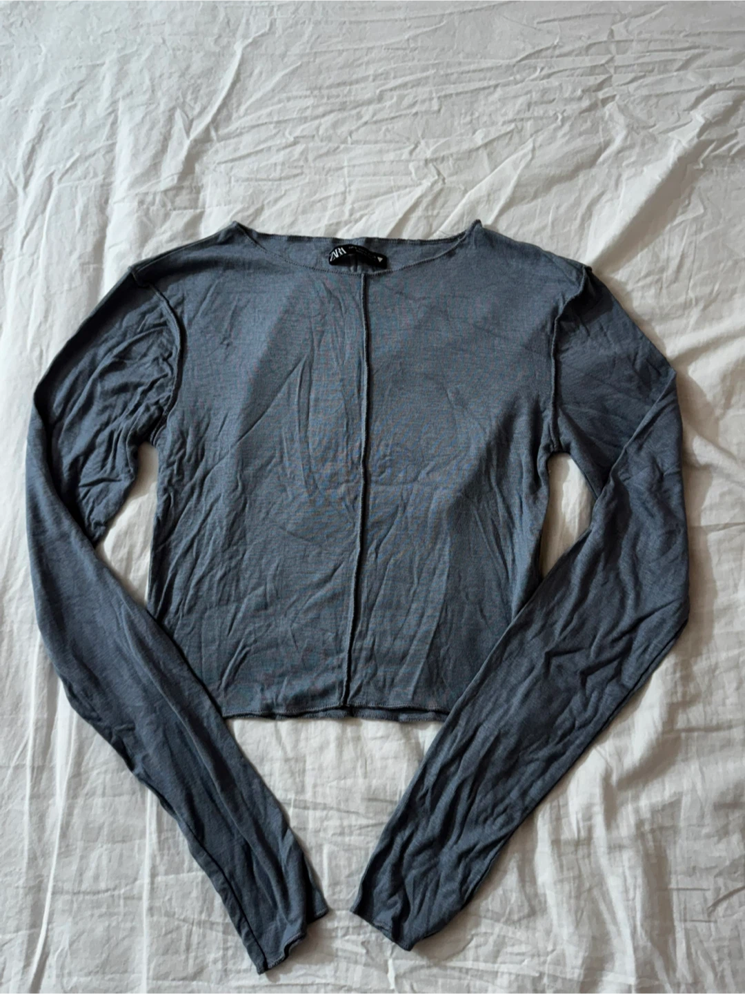 Zara Grey Long Sleeve Cropped Top