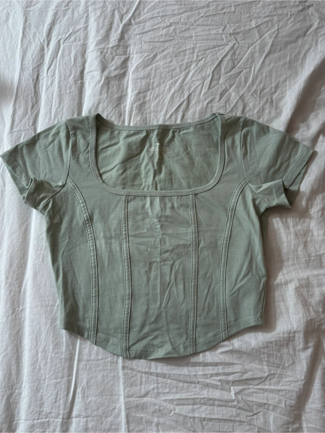 Hollister Sage Green Square Neck Cropped Top