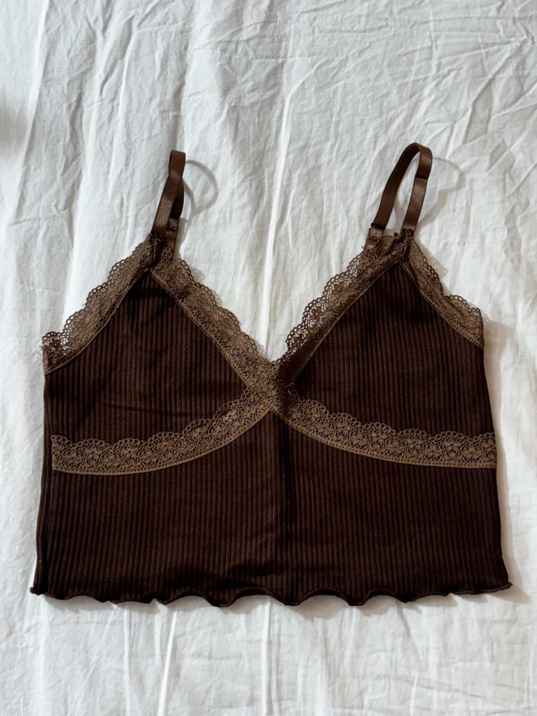 H&M Divided Brown Lace Trim Cami Top - Size S