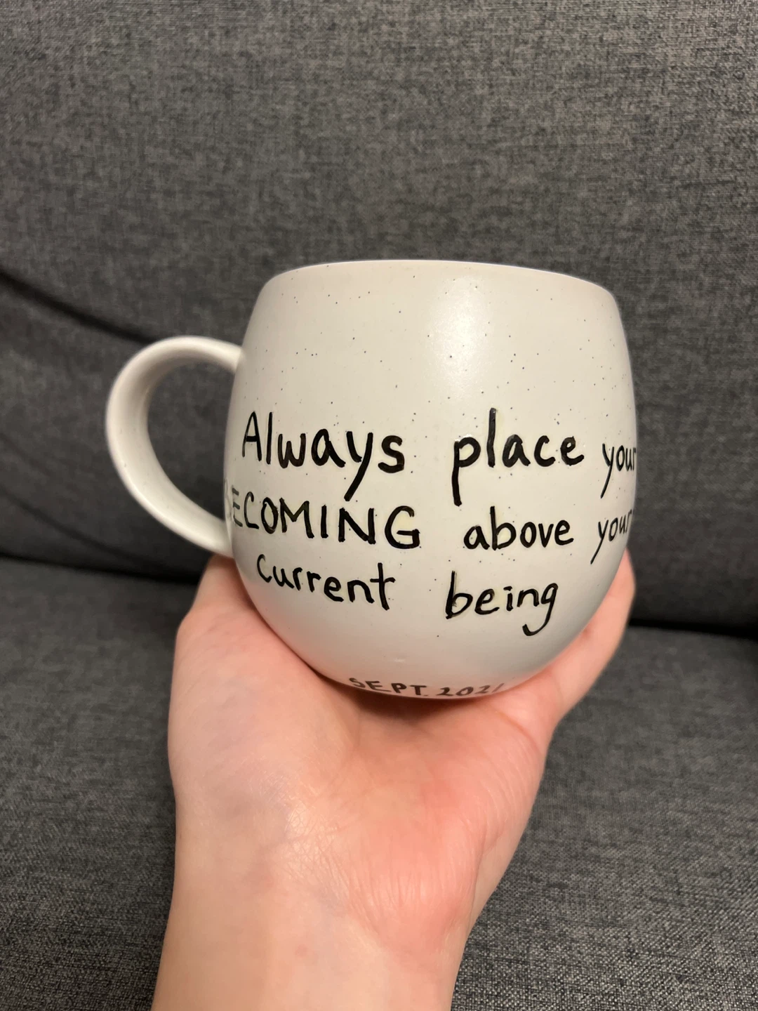 White Speckled Mug with Inspirational Quote