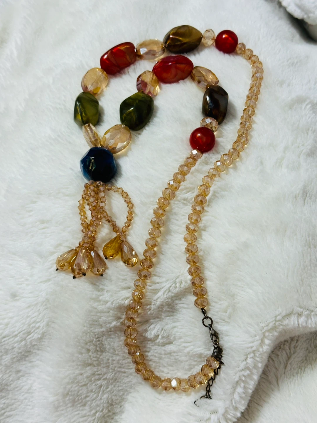 Handmade Multi-Color Beaded Necklace with Tassel