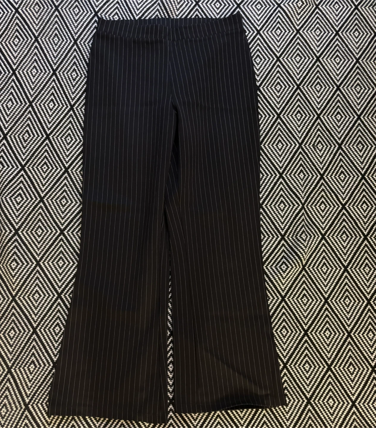 Women’s Trousers-Black Pinstripe Wide-Leg Pants
