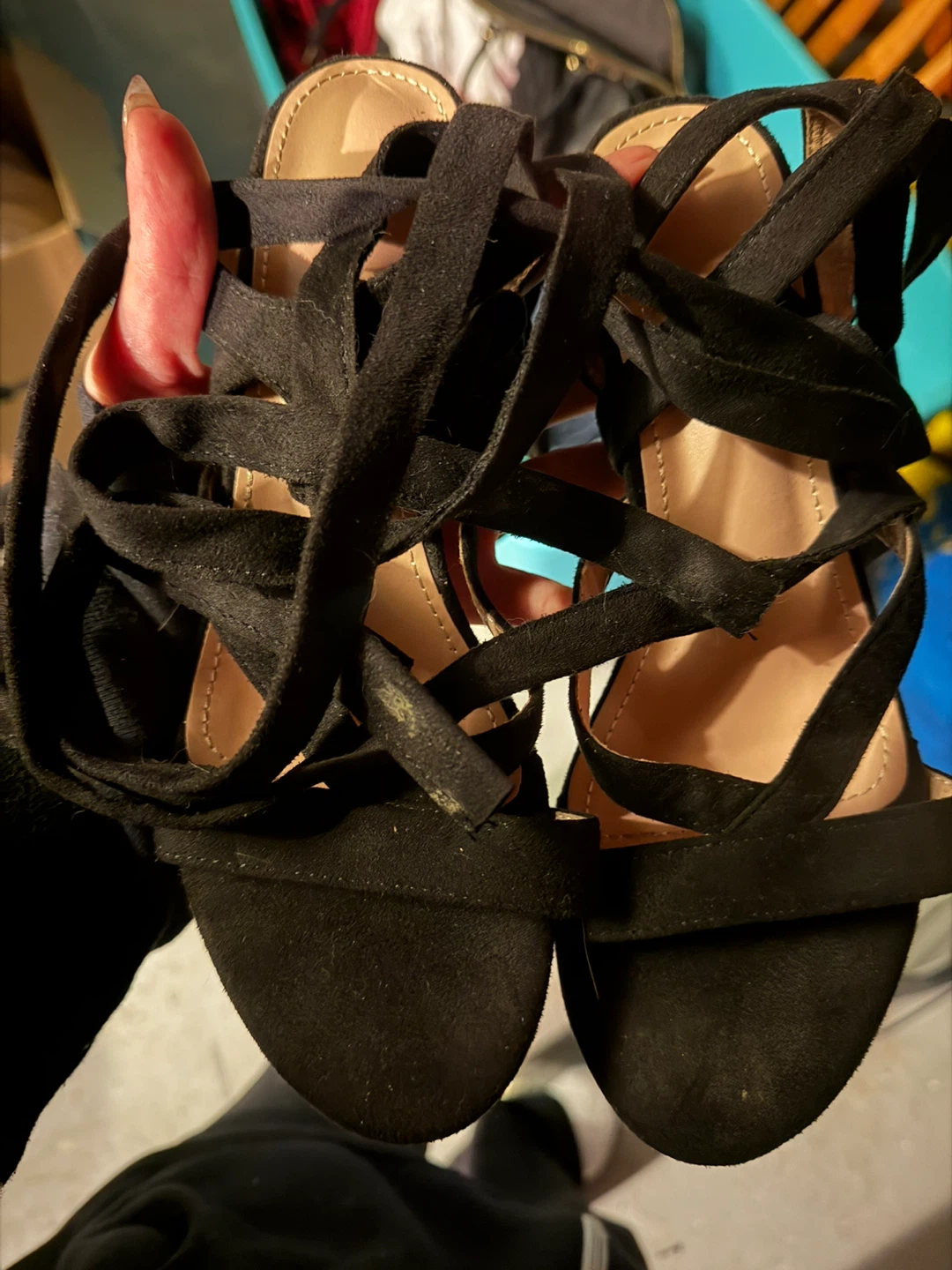 Black Lace-Up Wedge Heels