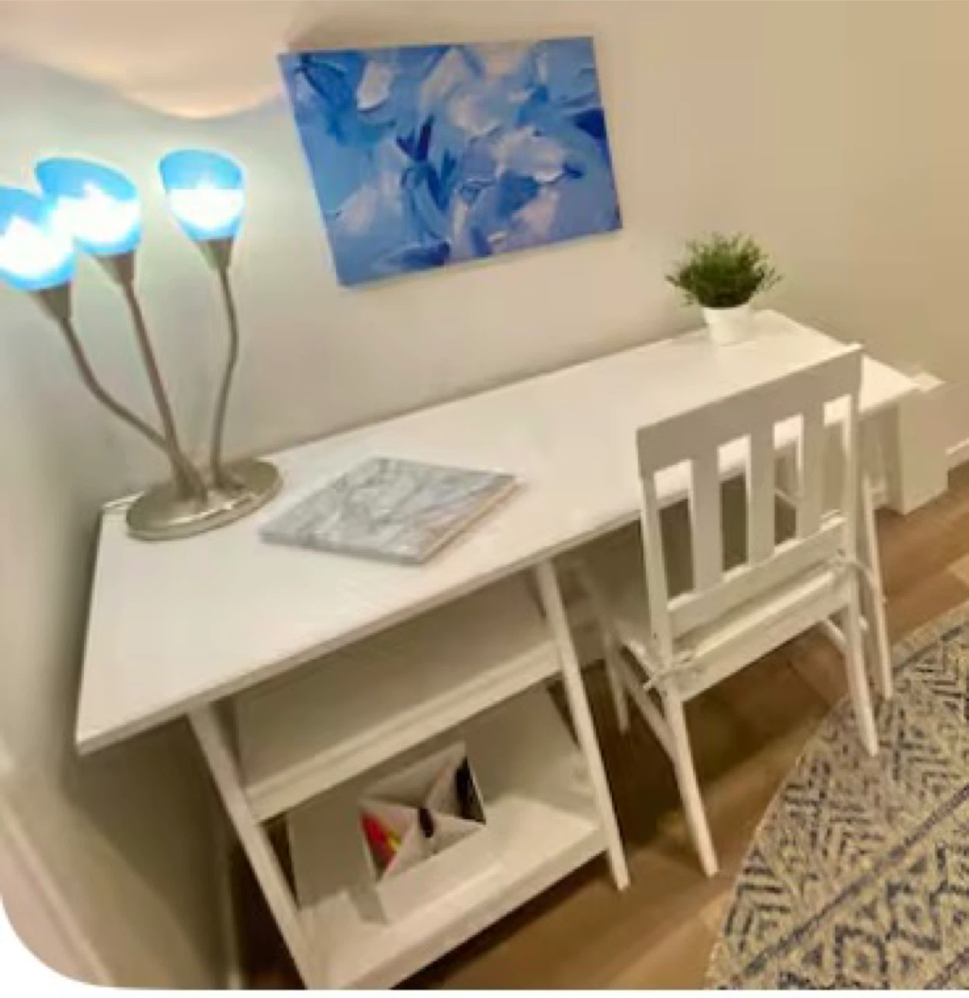 White Writing Desk with Shelves and Chair