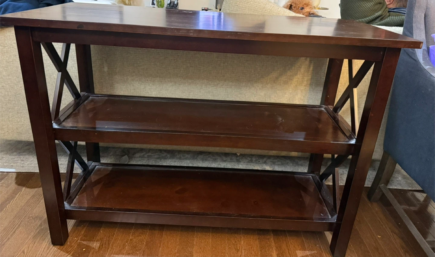 Dark Brown Console Table with Two Shelves
