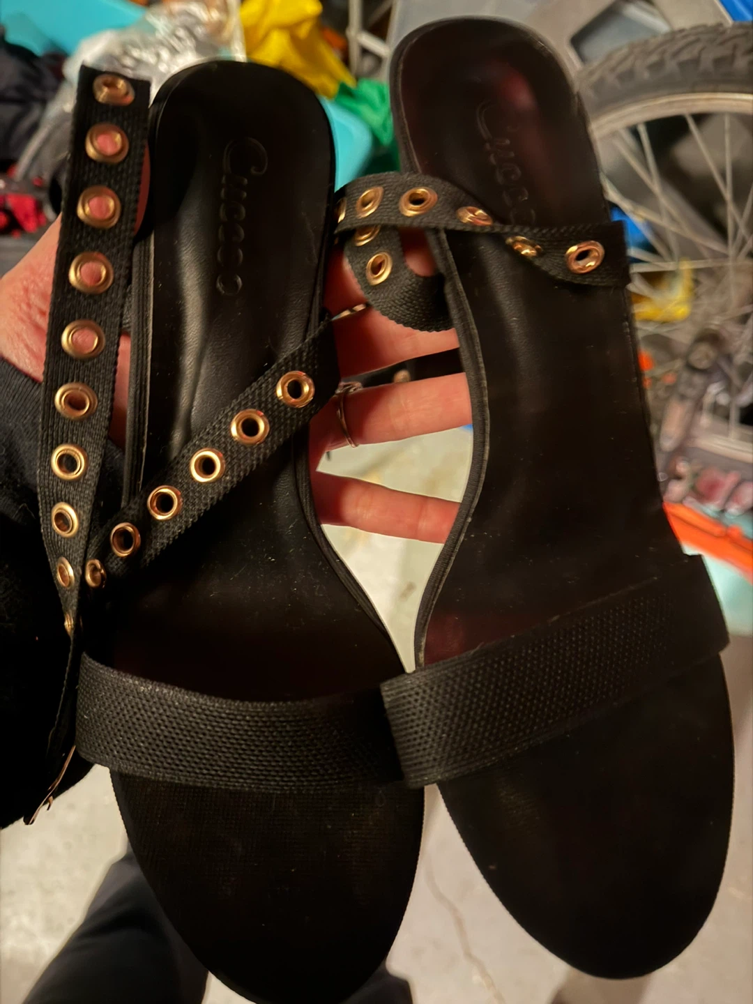 Black strappy block heel sandals
