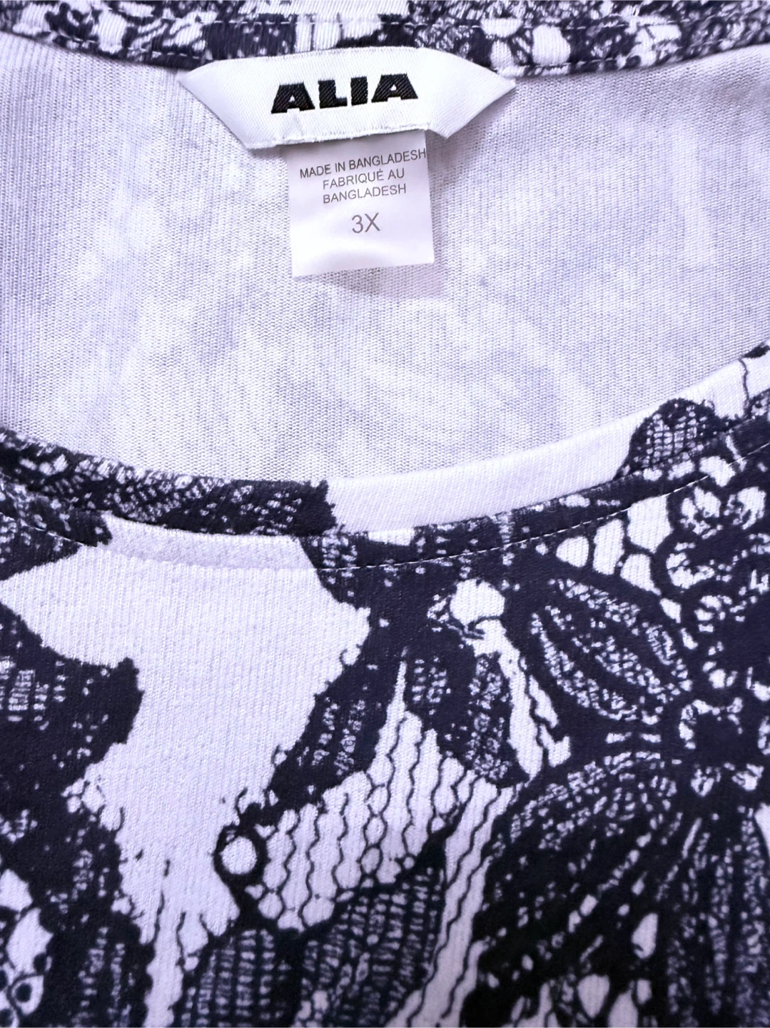 Alia Women's 3X Black and White Lace Print Top - photo 3
