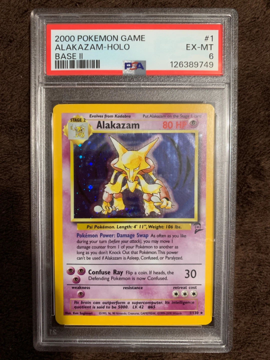 2000 Pokemon Game Alakazam Holo Base Set 2 PSA 6