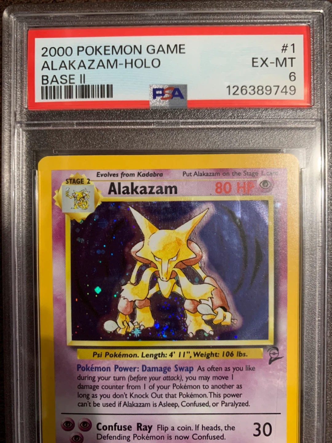 2000 Pokemon Game Alakazam Holo Base Set 2 PSA 6 - photo 2