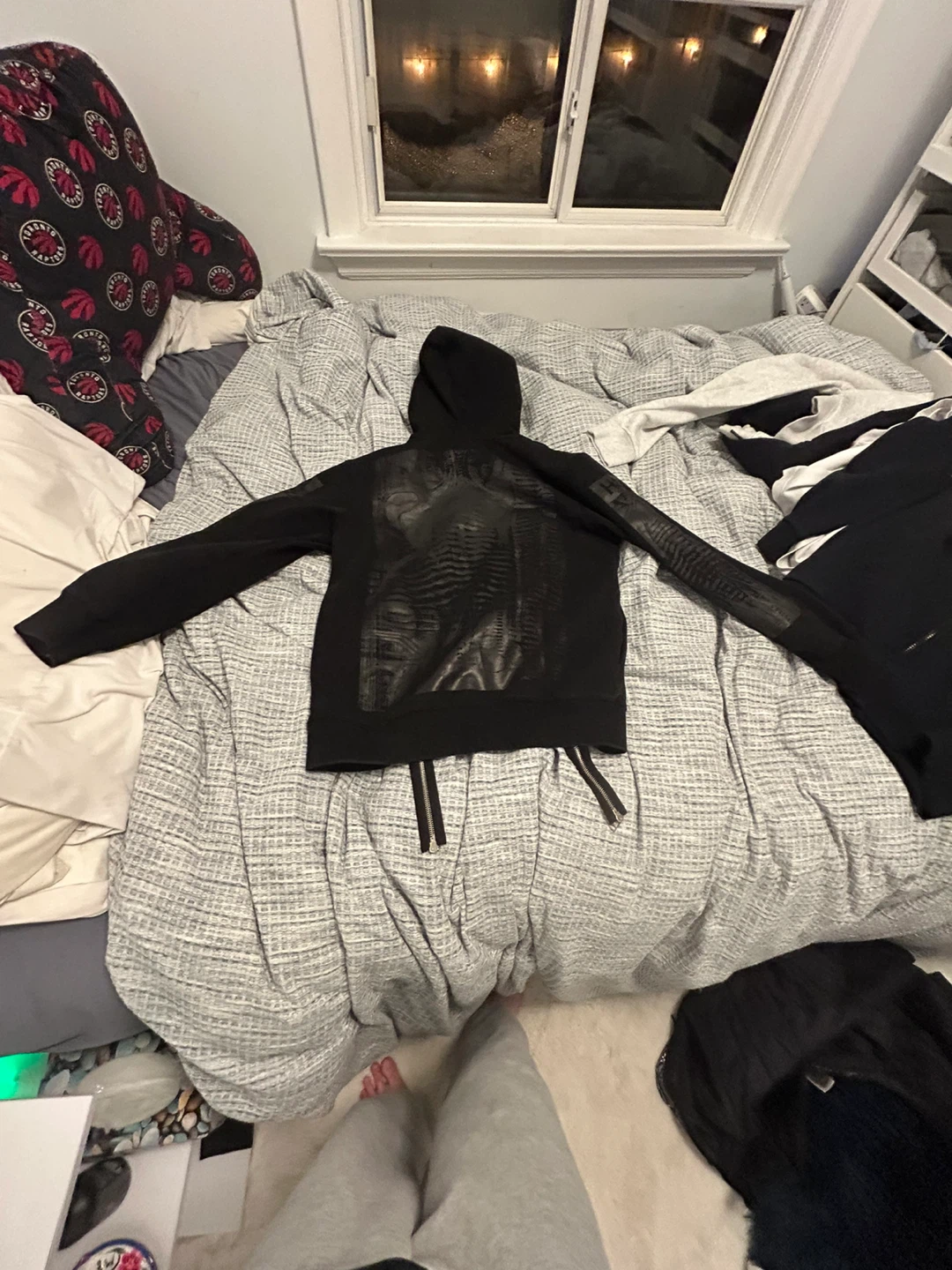 Black Zip-Up Hoodie with Graphic Detail - photo 2