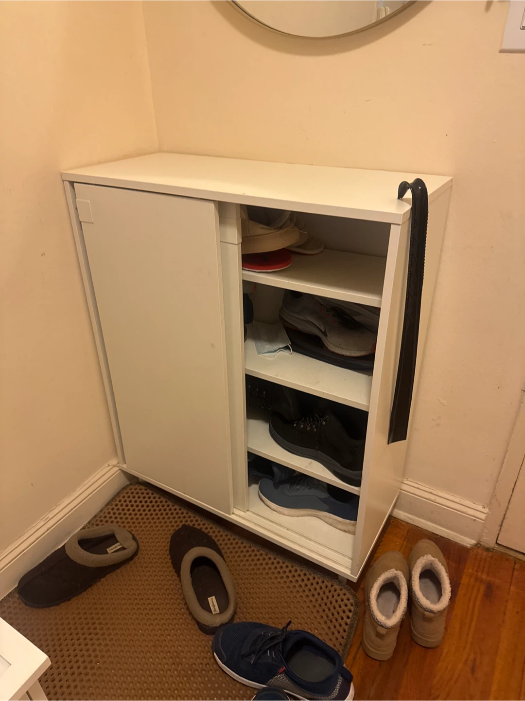 White Shoe Cabinet with Sliding Door