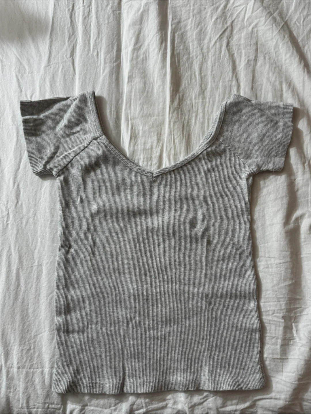 Brandy Melville Grey Ribbed Off-the-Shoulder Top