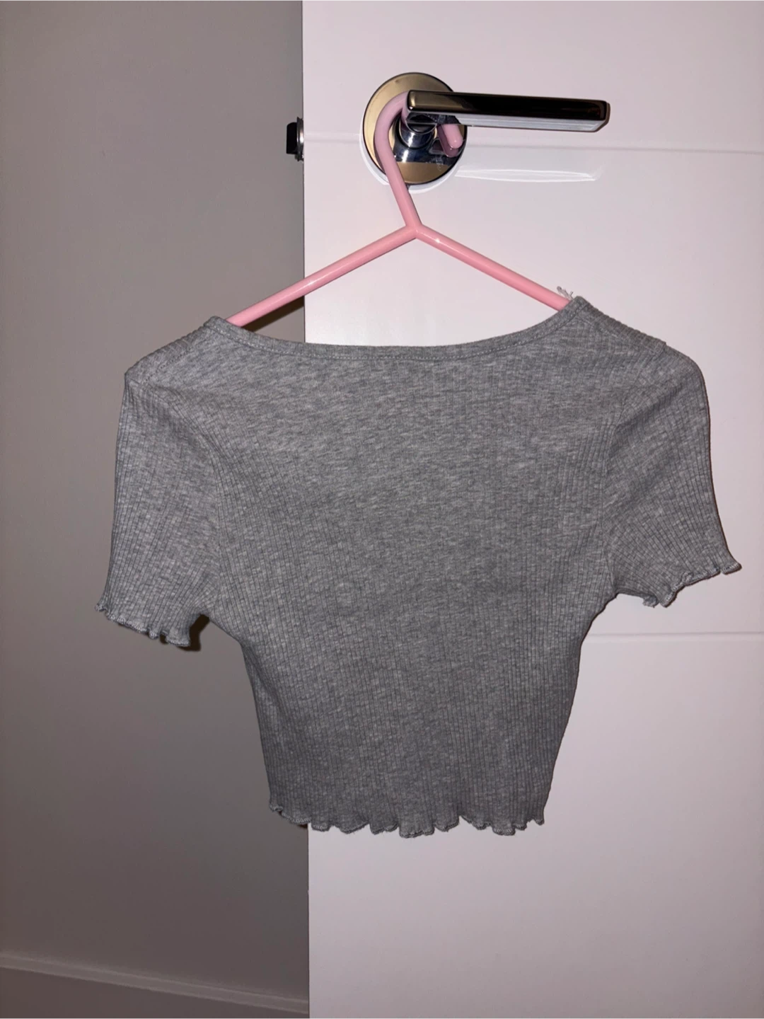 XS Grey Ribbed Henley Crop Top - photo 2