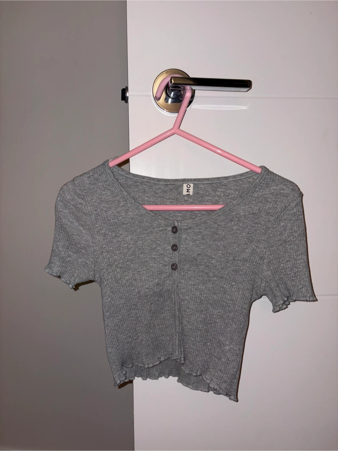 XS Grey Ribbed Henley Crop Top