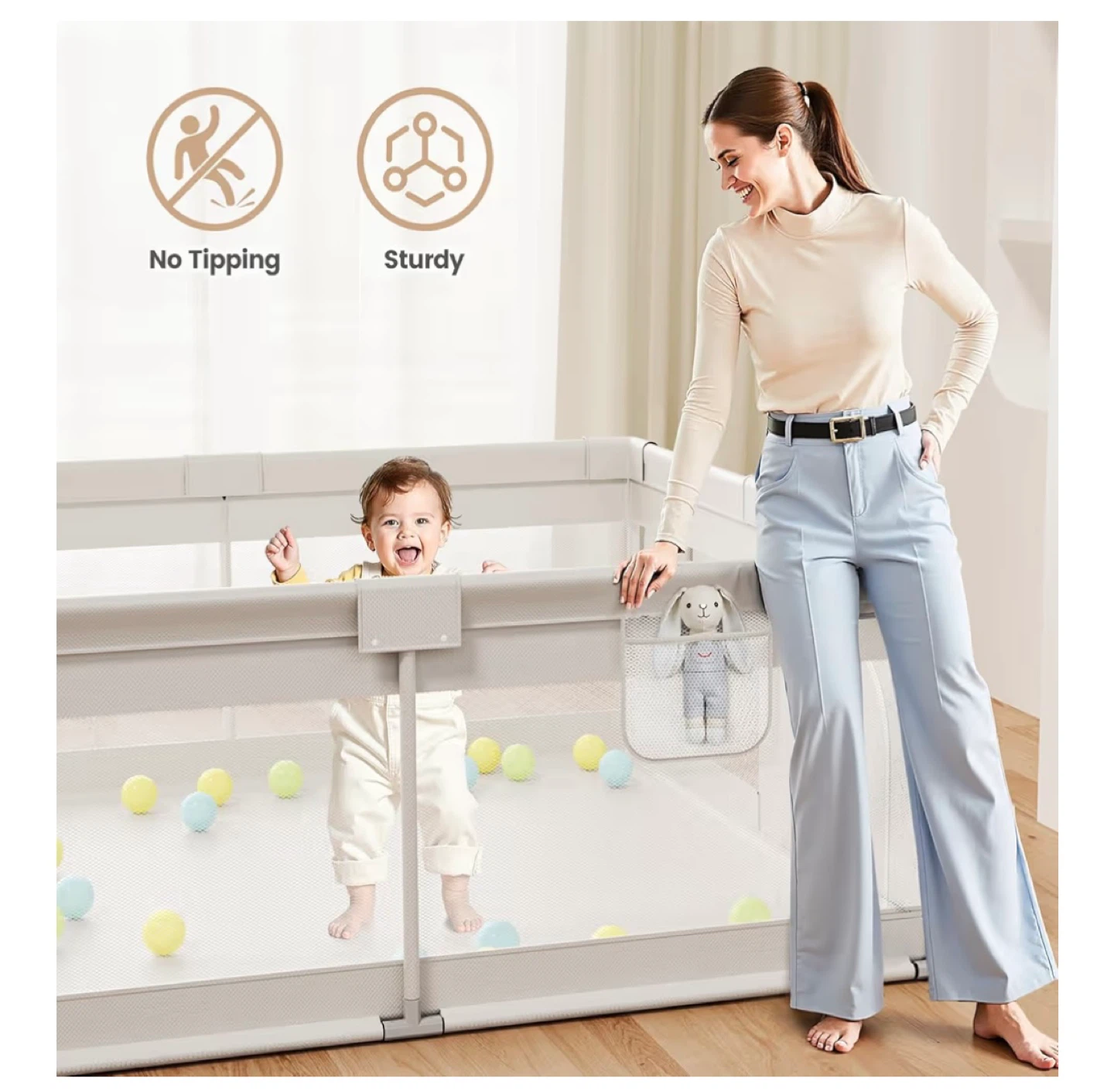 Extra Large Baby Playpen for Kids & Parents - Grey - photo 4