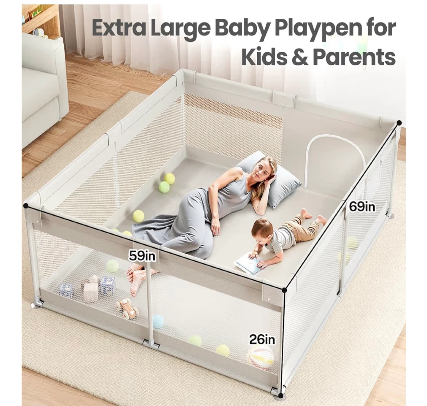 Extra Large Baby Playpen for Kids & Parents - Grey - photo 2