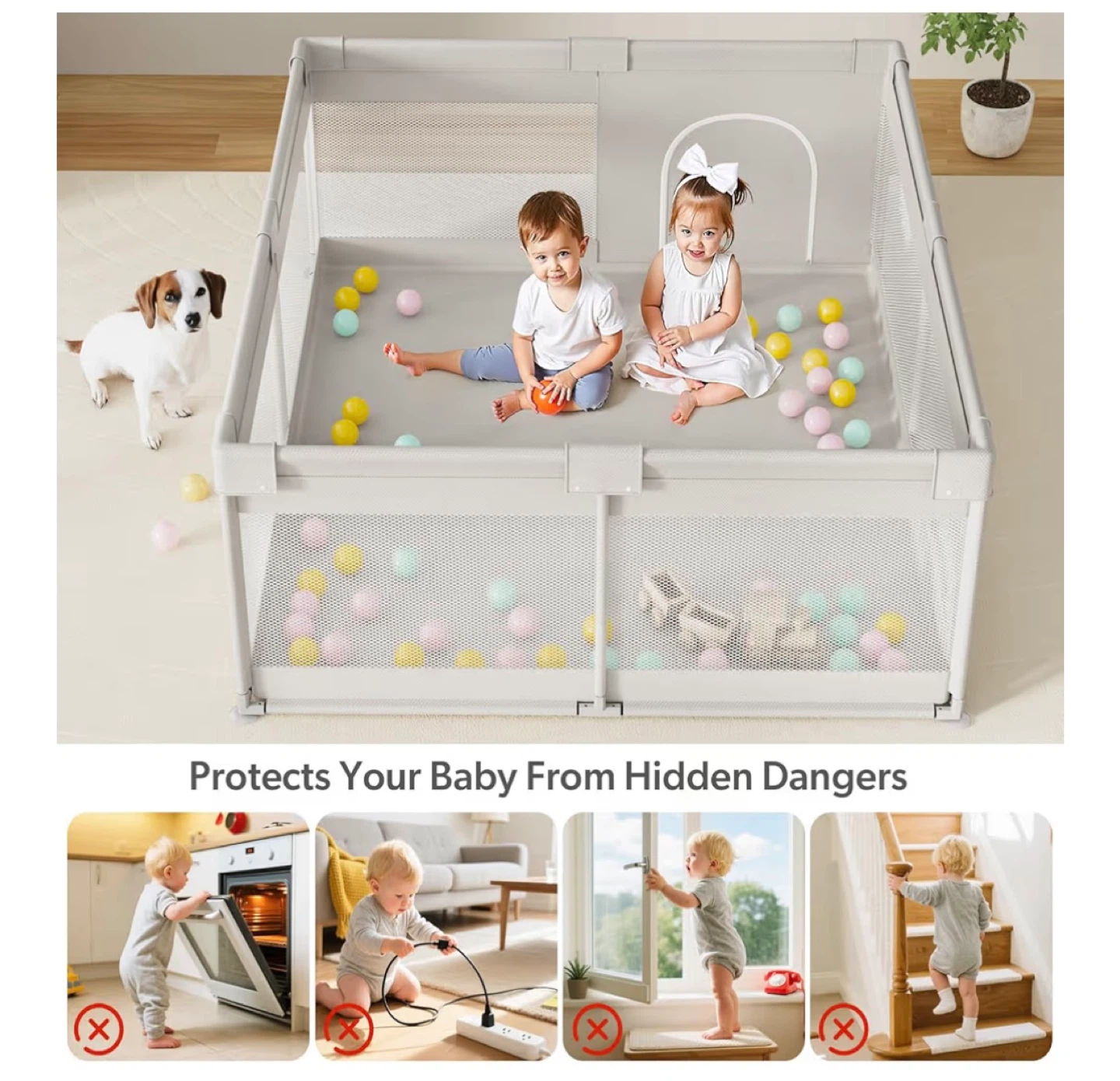 Extra Large Baby Playpen for Kids & Parents - Grey - photo 3