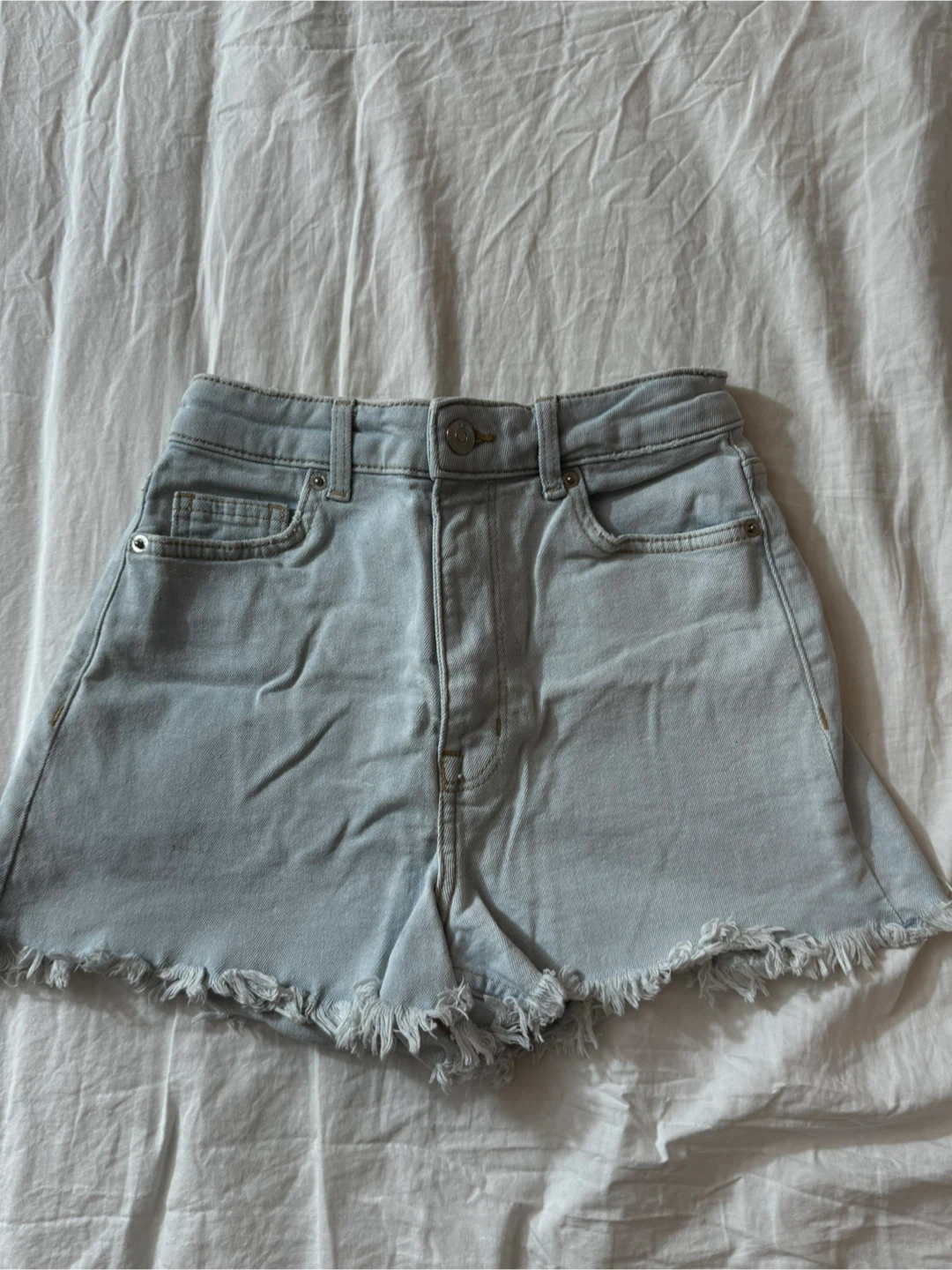 Light Wash Frayed Denim Shorts