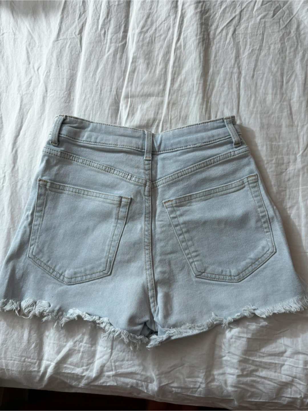 Light Wash Frayed Denim Shorts - photo 2