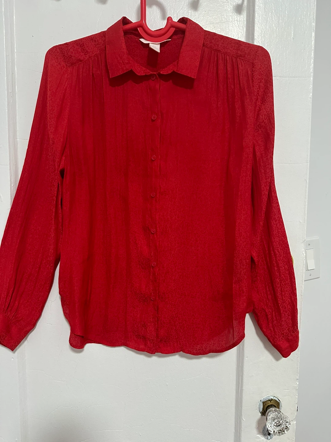 H&M Red Leopard Print Button-Up Shirt Size US 6
