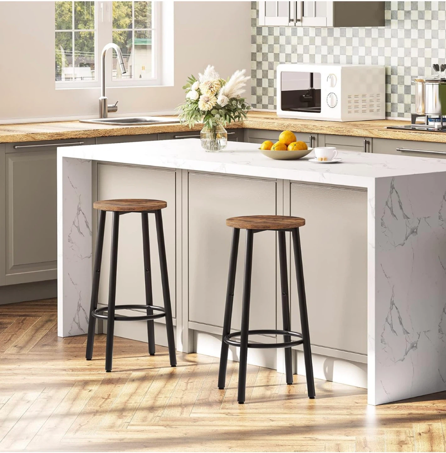 Rustic Wood Top Bar Stools (Set of 2) - photo 5