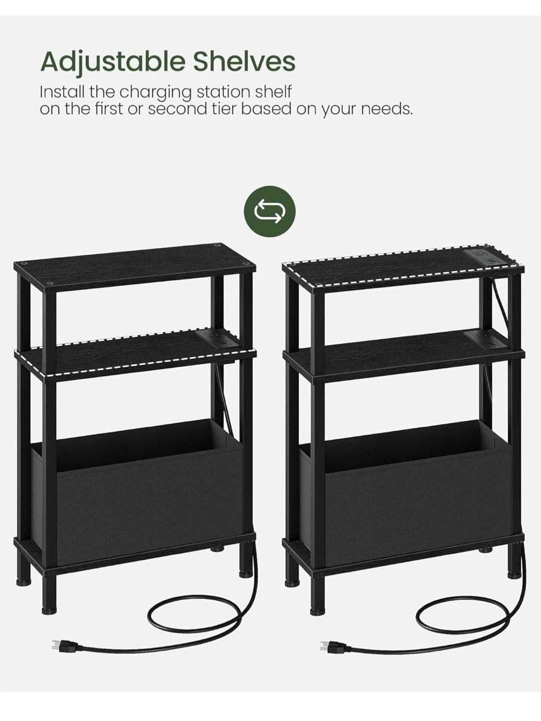 3-Tier Narrow End Table with Charging Station - photo 4