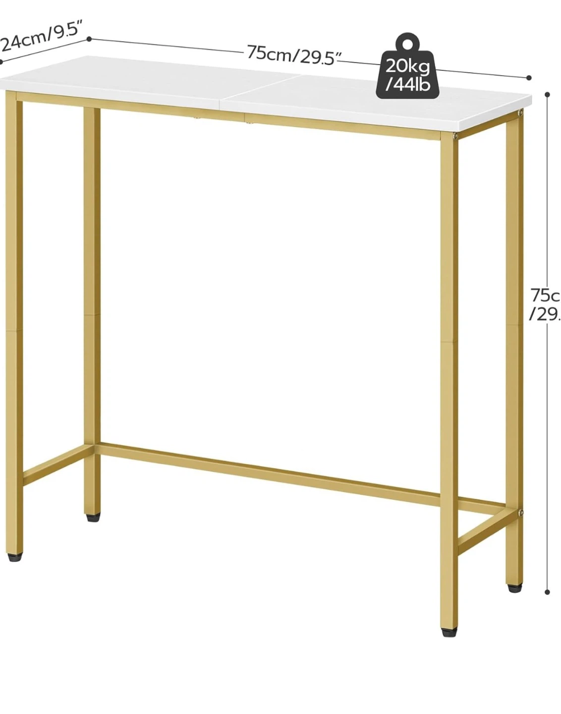 Narrow Console Table with White Marble Top and Gold Frame - photo 3