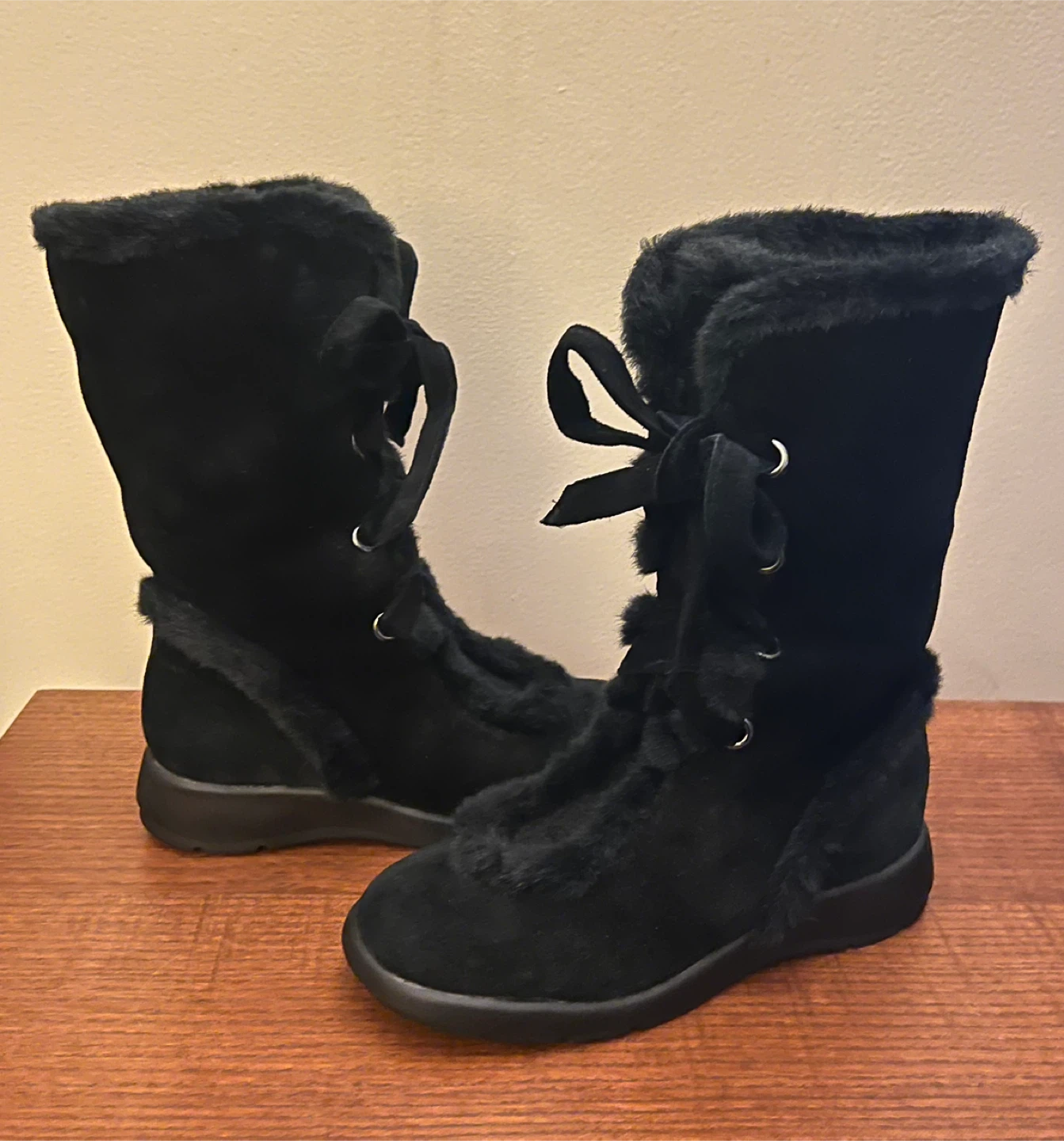Aerosoles Size 8M Black Suede Faux Fur Women’s Boots - photo 4