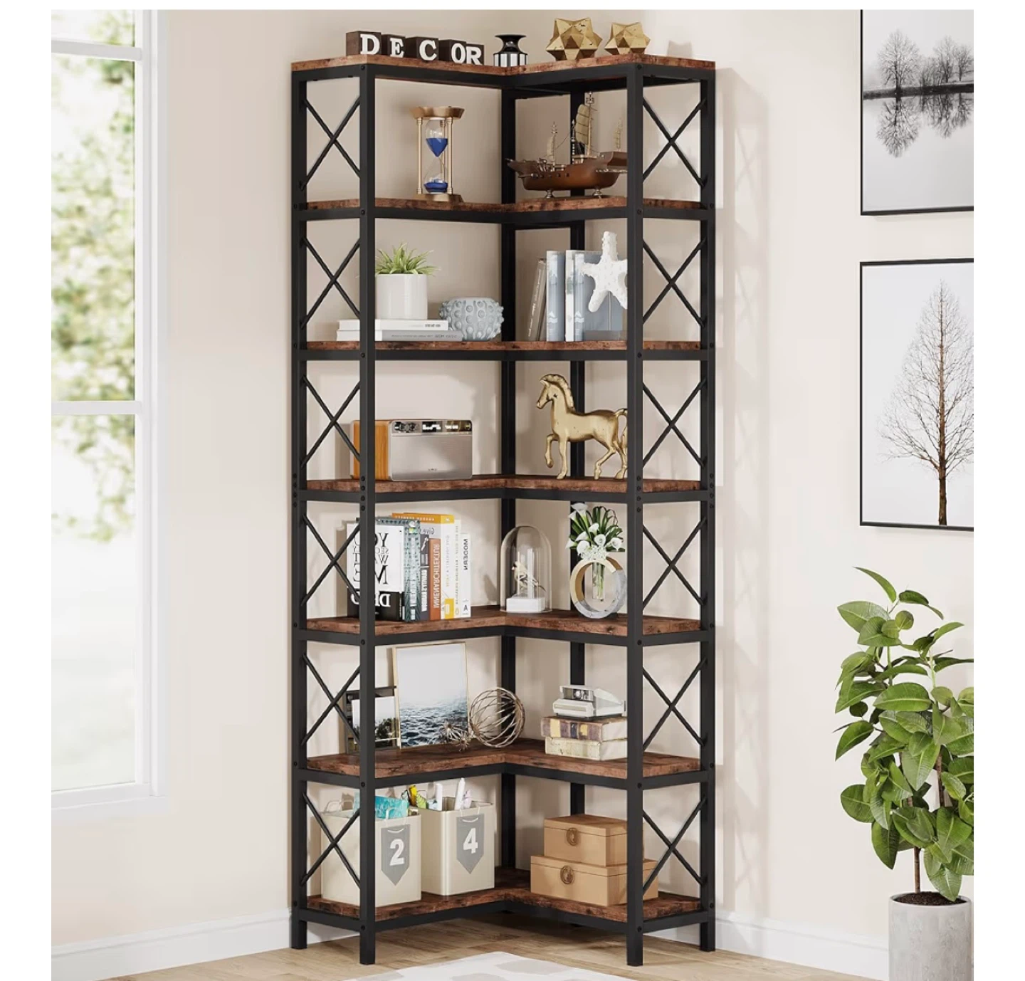 7-shelf corner bookcase