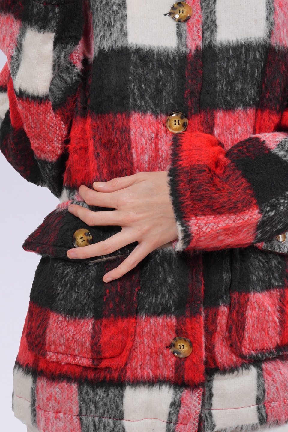 🥕Red Plaid Fuzzy Button-Up Jacket - photo 2