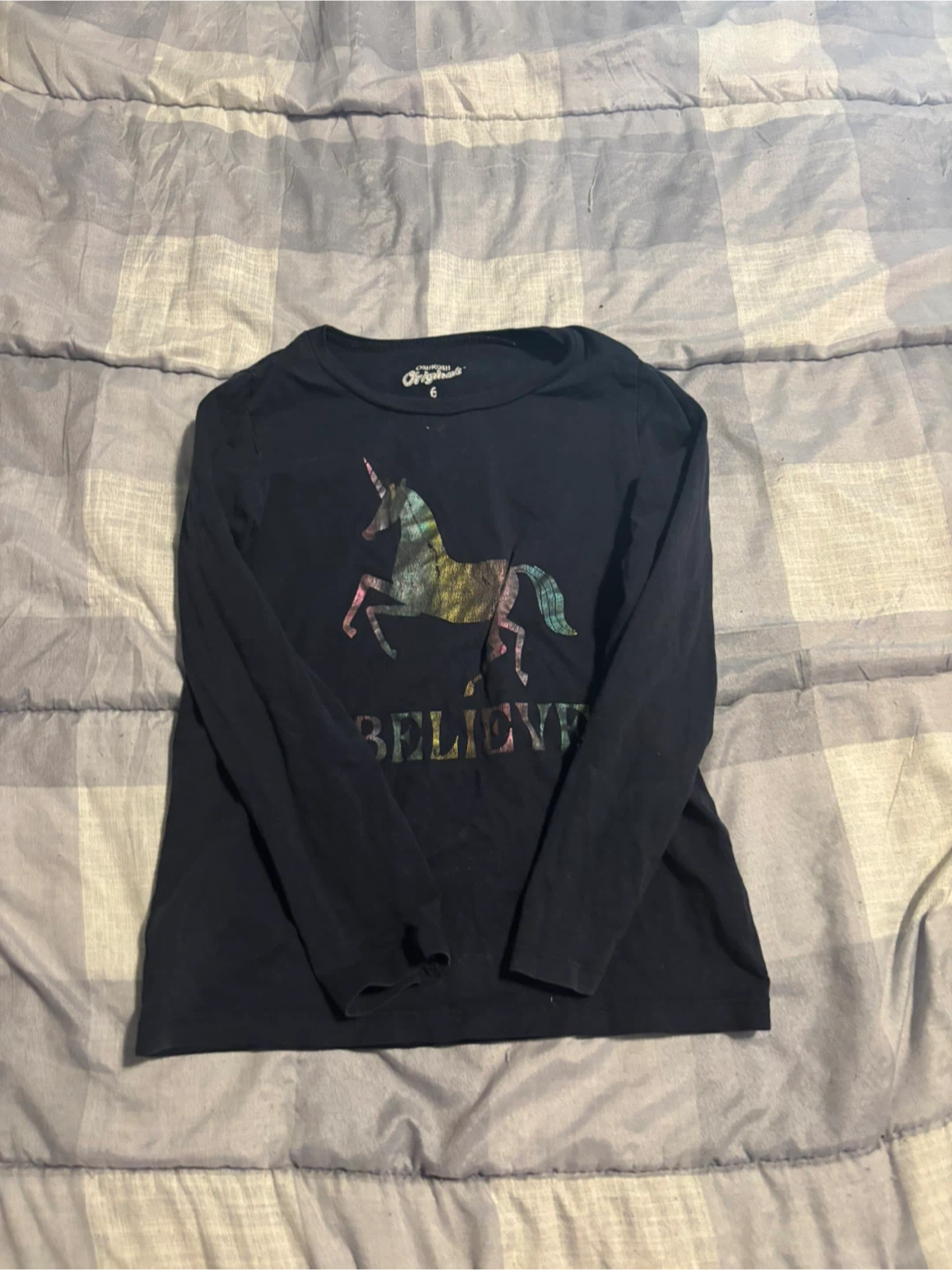 OshKosh B'gosh Girls Unicorn "Believe" Long Sleeve Shirt Size 6