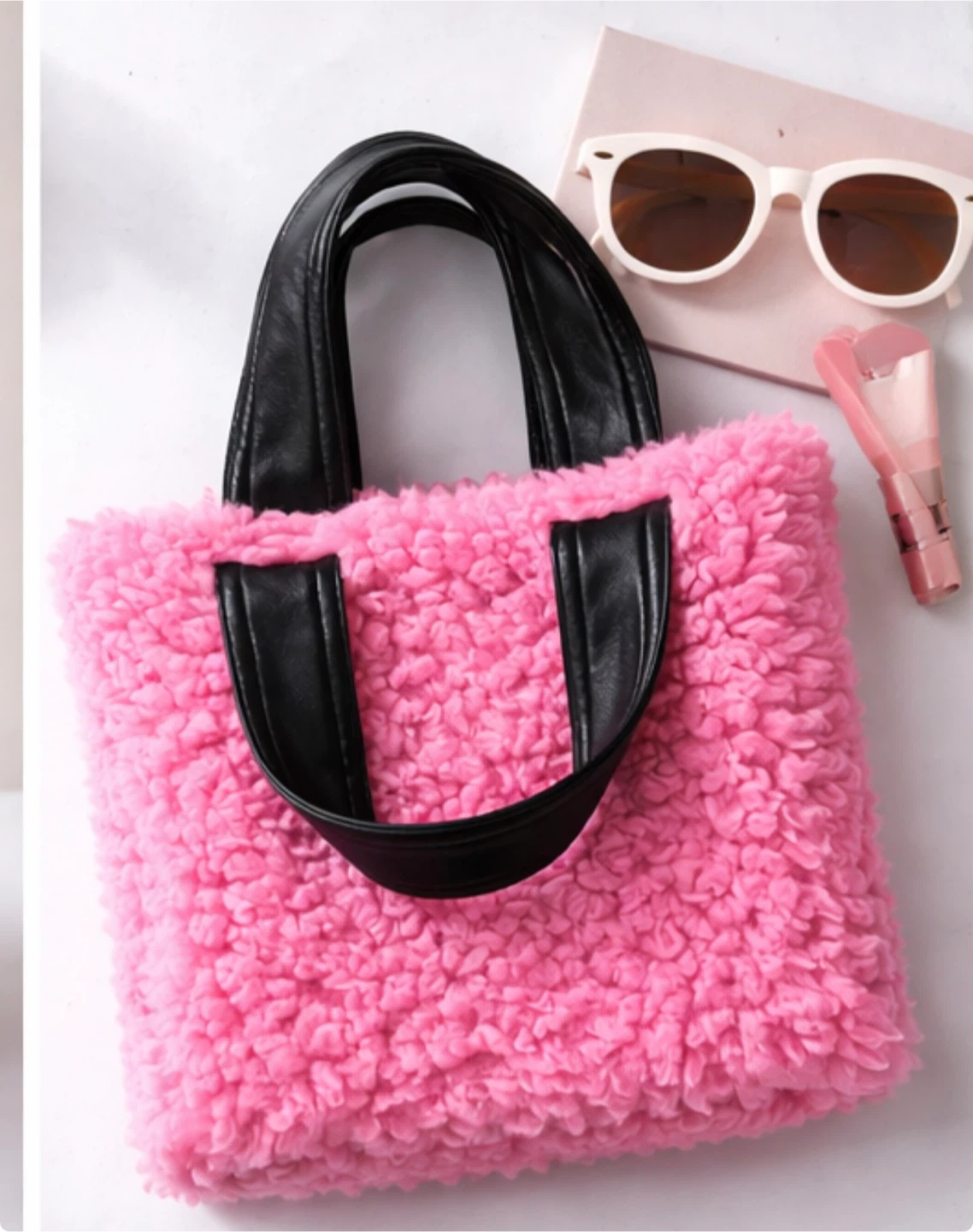 STAND STUDIO Pink Faux Fur Tote Bag - photo 4