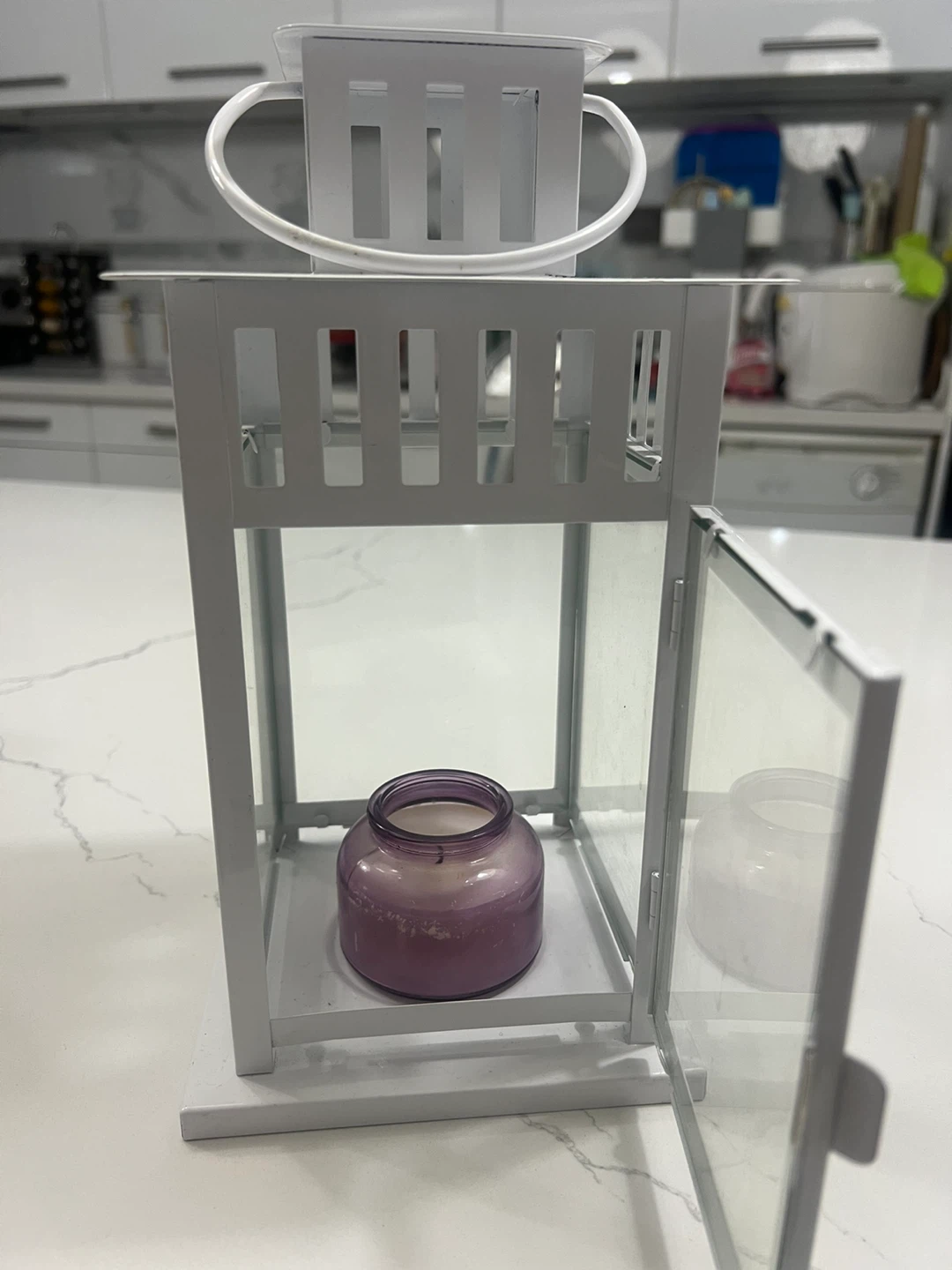 White Metal Lantern with Scented Candle