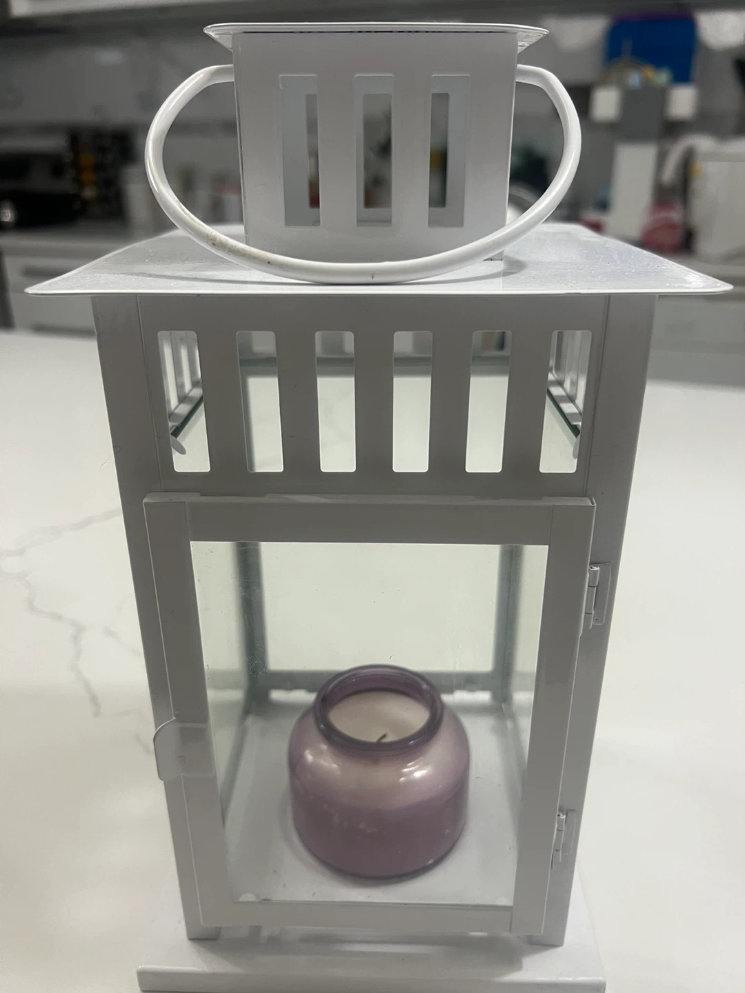 White Metal Lantern with Scented Candle - photo 2