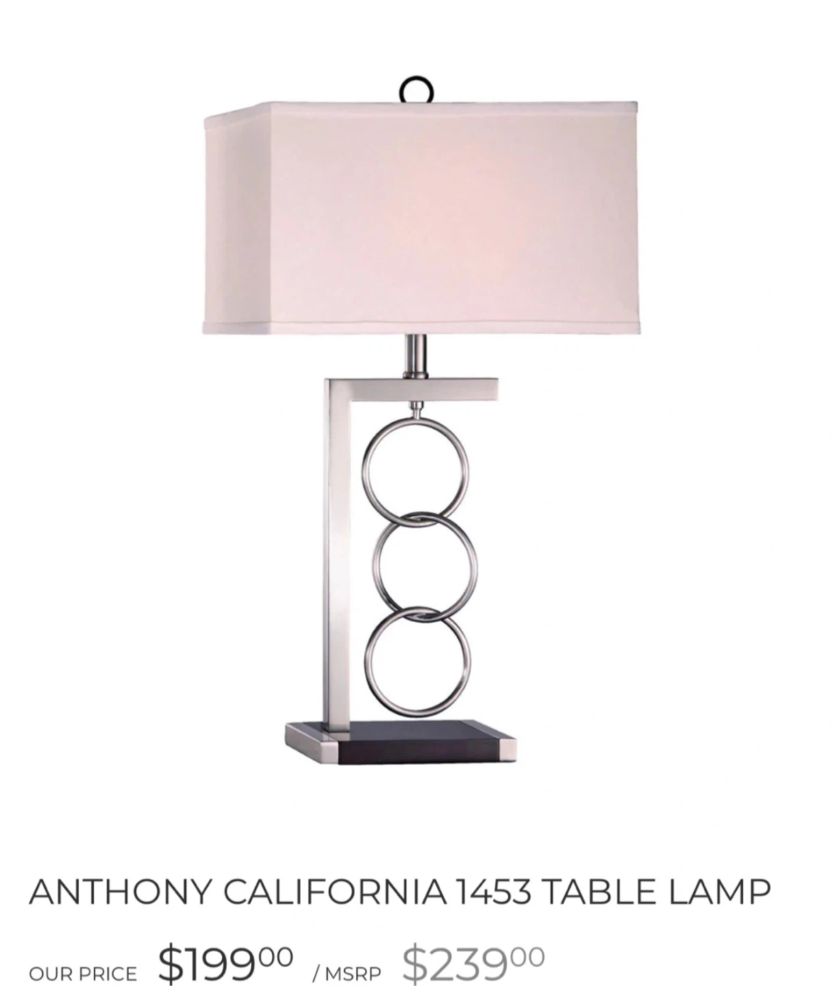 ANTHONY CALIFORNIA LAMP Brushed Nickel w Interlocking Rings - photo 5