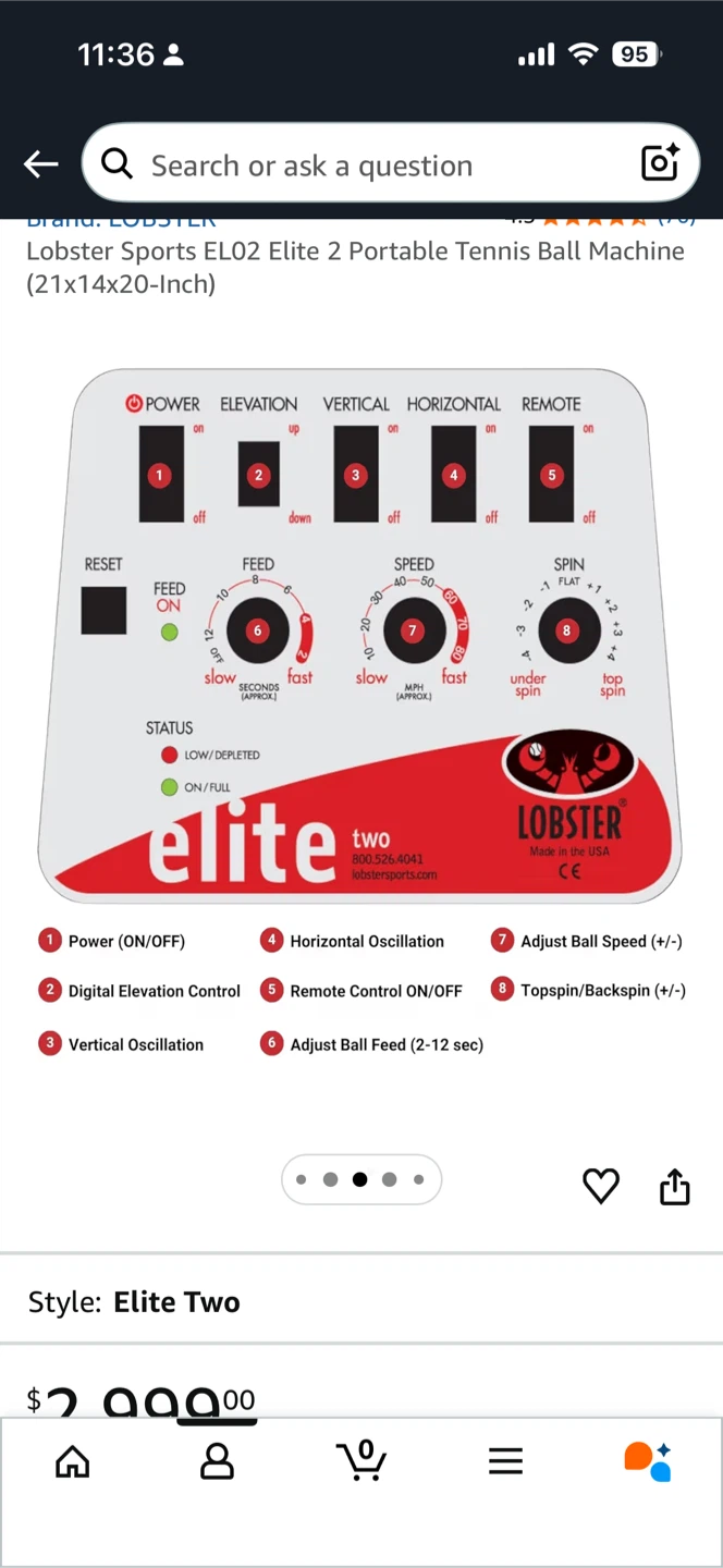 Lobster Sports EL02 Elite 2 Portable Tennis Ball Machine - photo 2