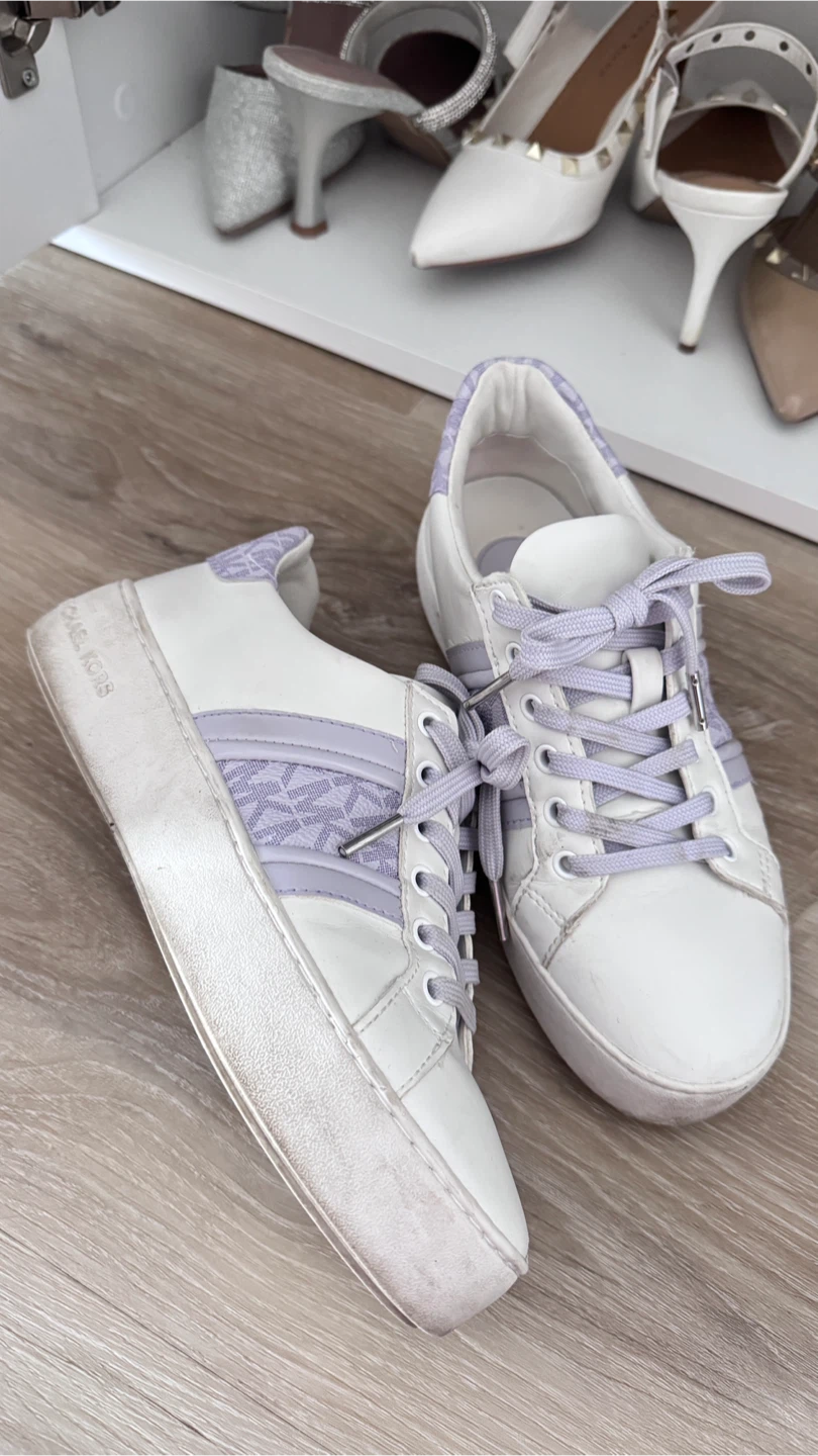 Michael Kors White & Purple Logo Sneakers