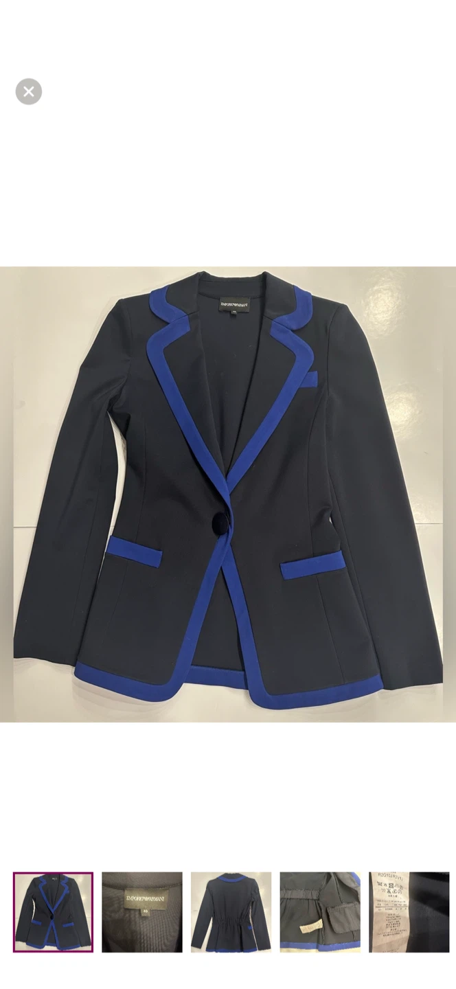 Emporio Armani Women's Black & Blue Trim Blazer Size 40 - photo 3