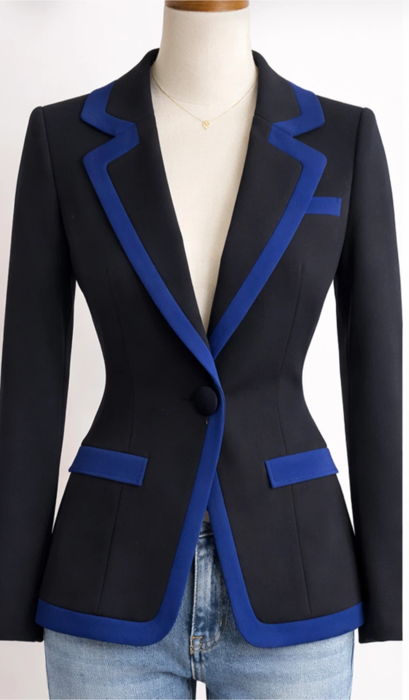 Emporio Armani Women's Black & Blue Trim Blazer Size 40