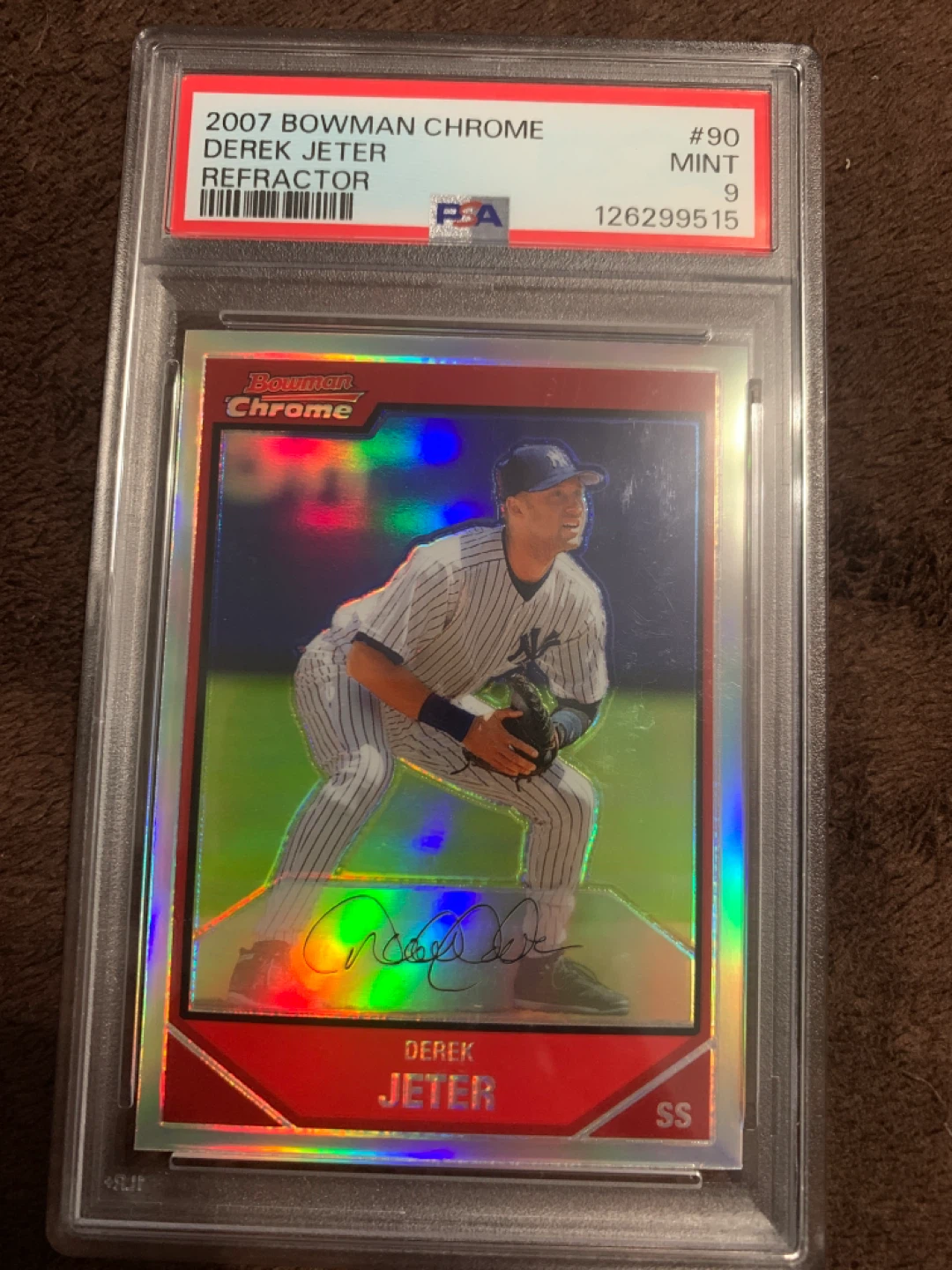 2007 BOWMAN CHROME REFRACTOR #90 DEREK JETER PSA 9