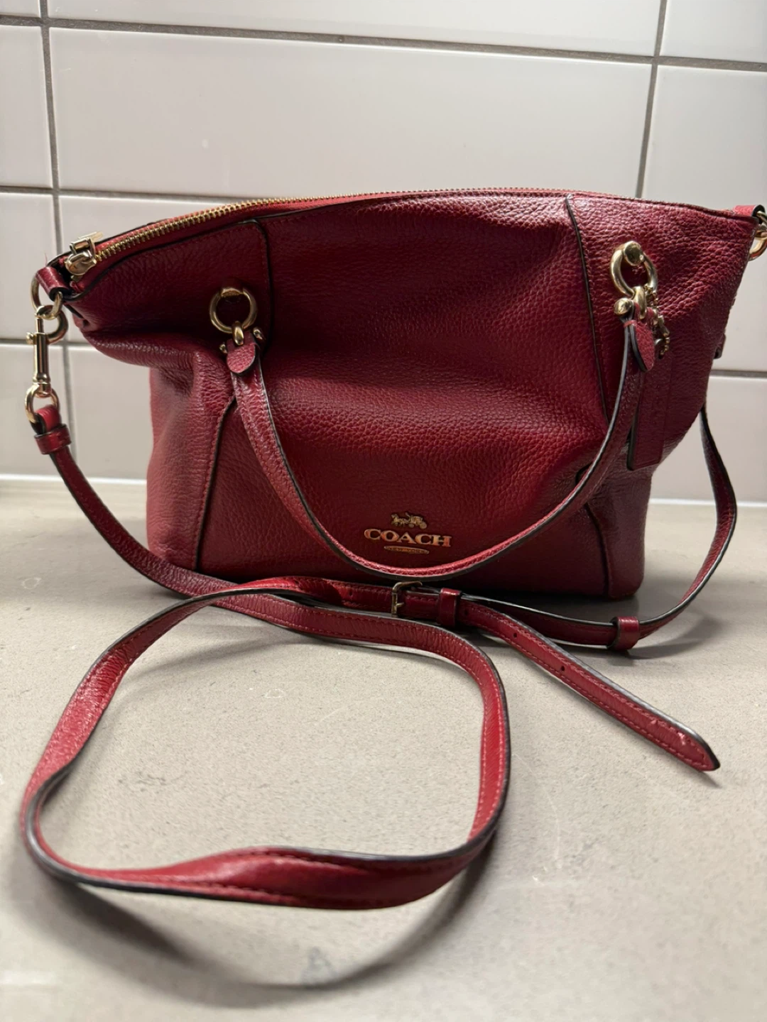 Red Coach Leather Shoulder Bag