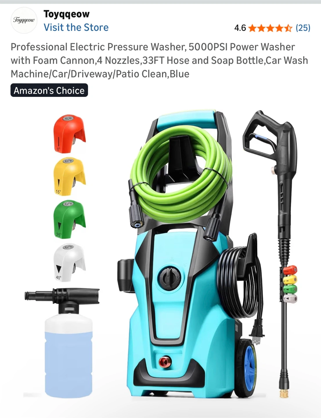 Professional Electric Pressure Washer - 5000PSI, Blue - photo 3