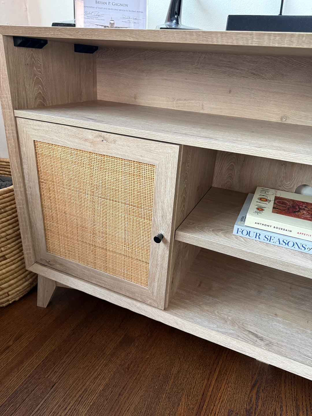 Wood Media Console with Rattan Doors - photo 2