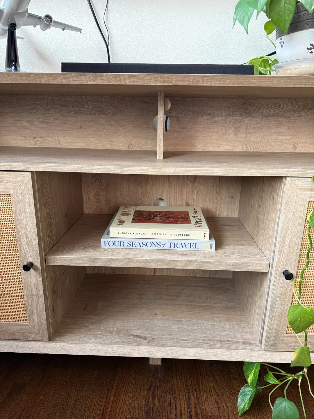 Wood Media Console with Rattan Doors - photo 3